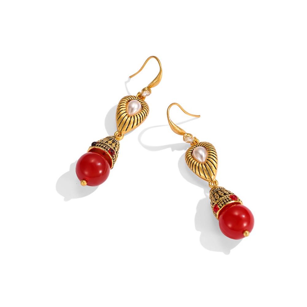Vintage Scarlet Heart Drop Earrings