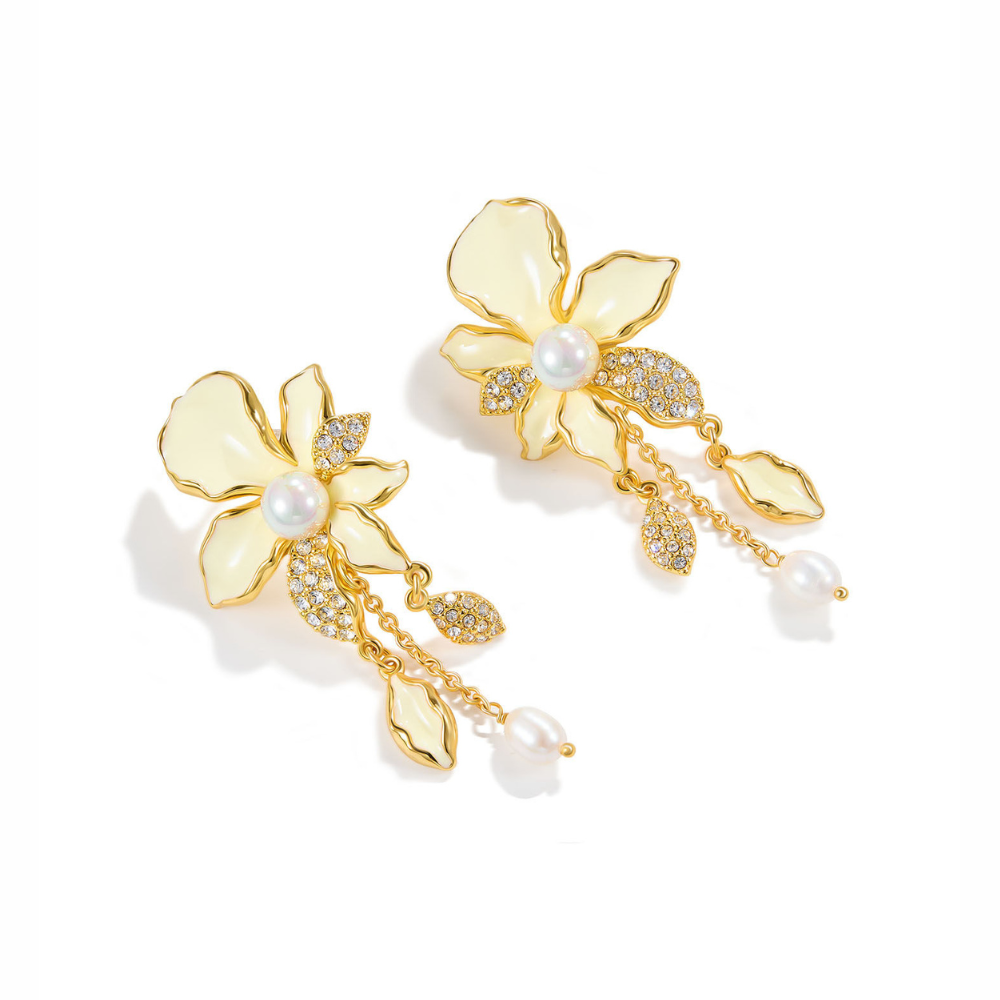 White Iris Flower Earrings