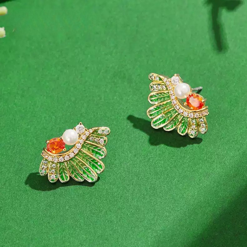 Emerald Feather Earrings