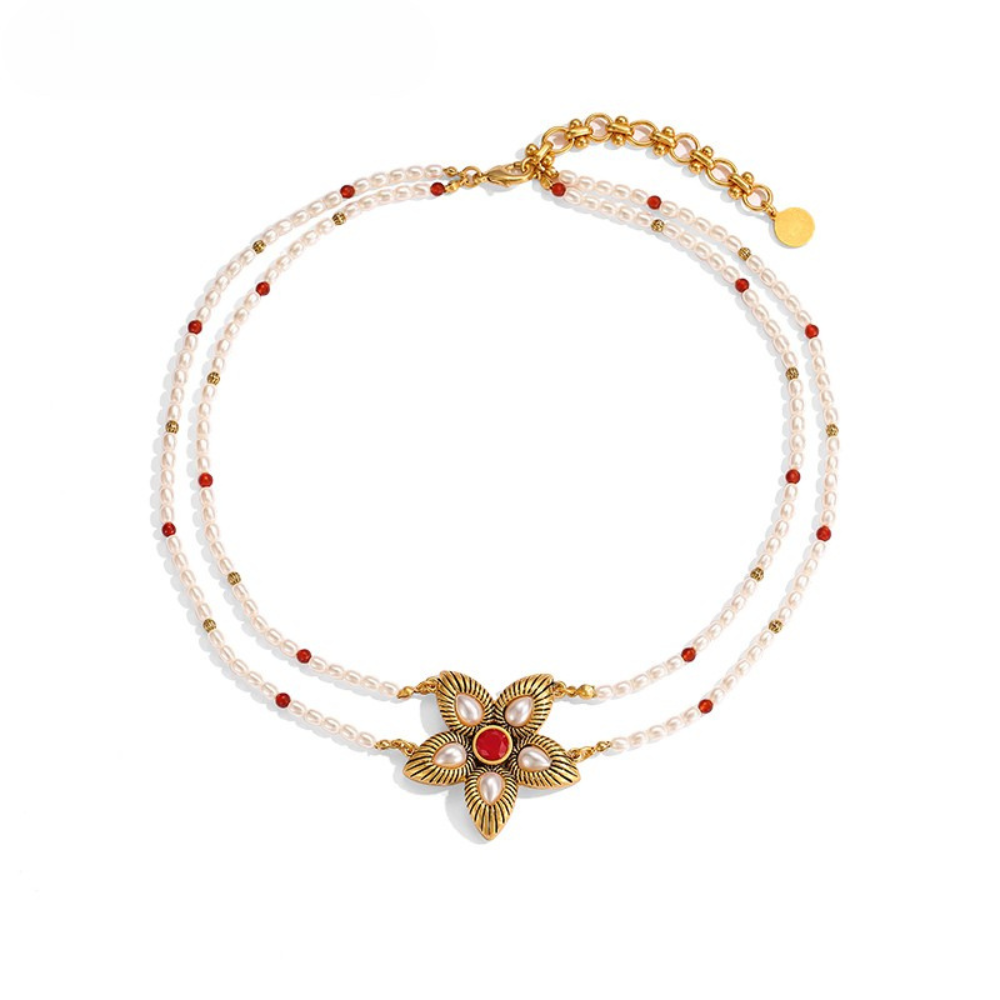 Vintage Bloom Pearl Beaded Necklace