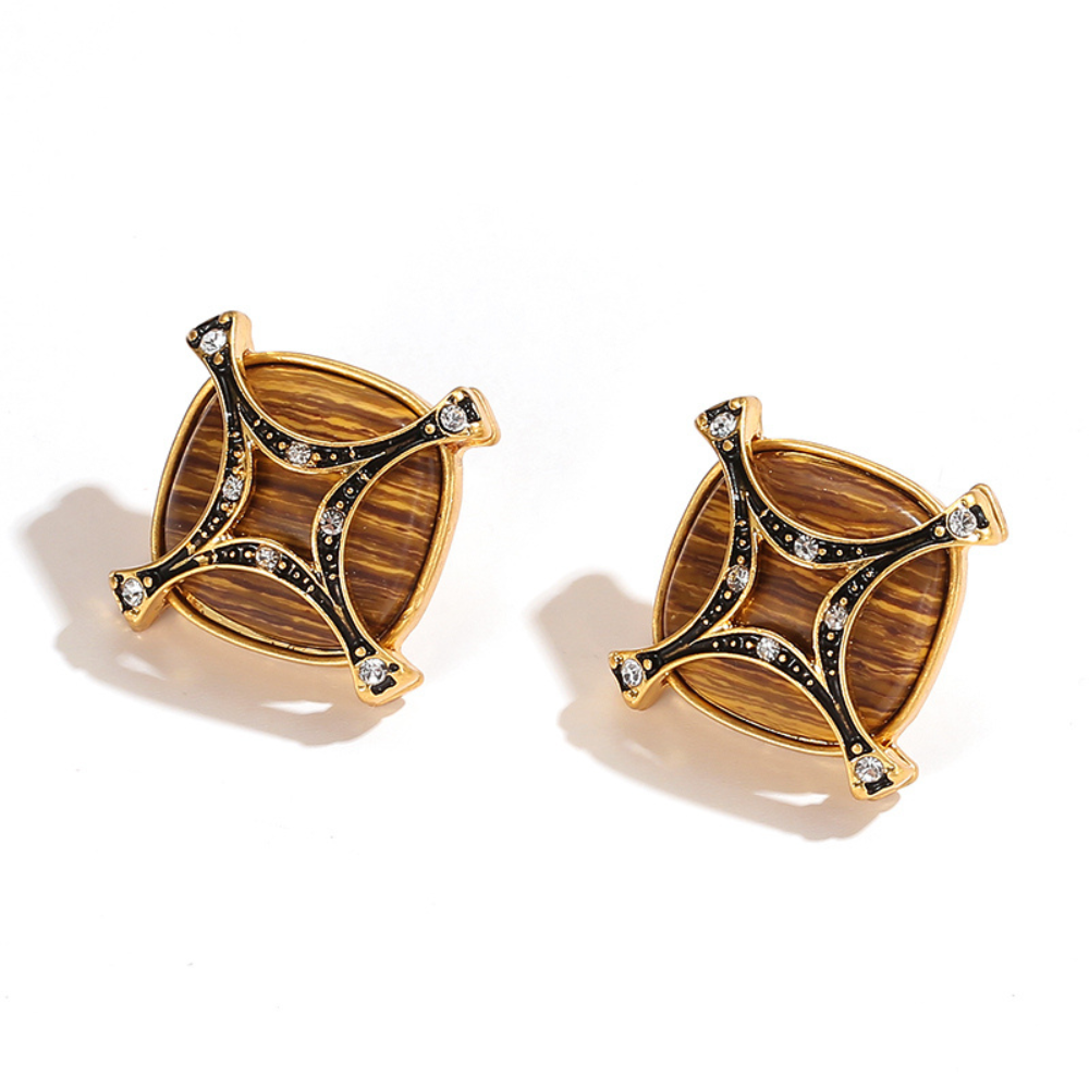 Vintage Cross Lattice Chrysoberyl Earrings