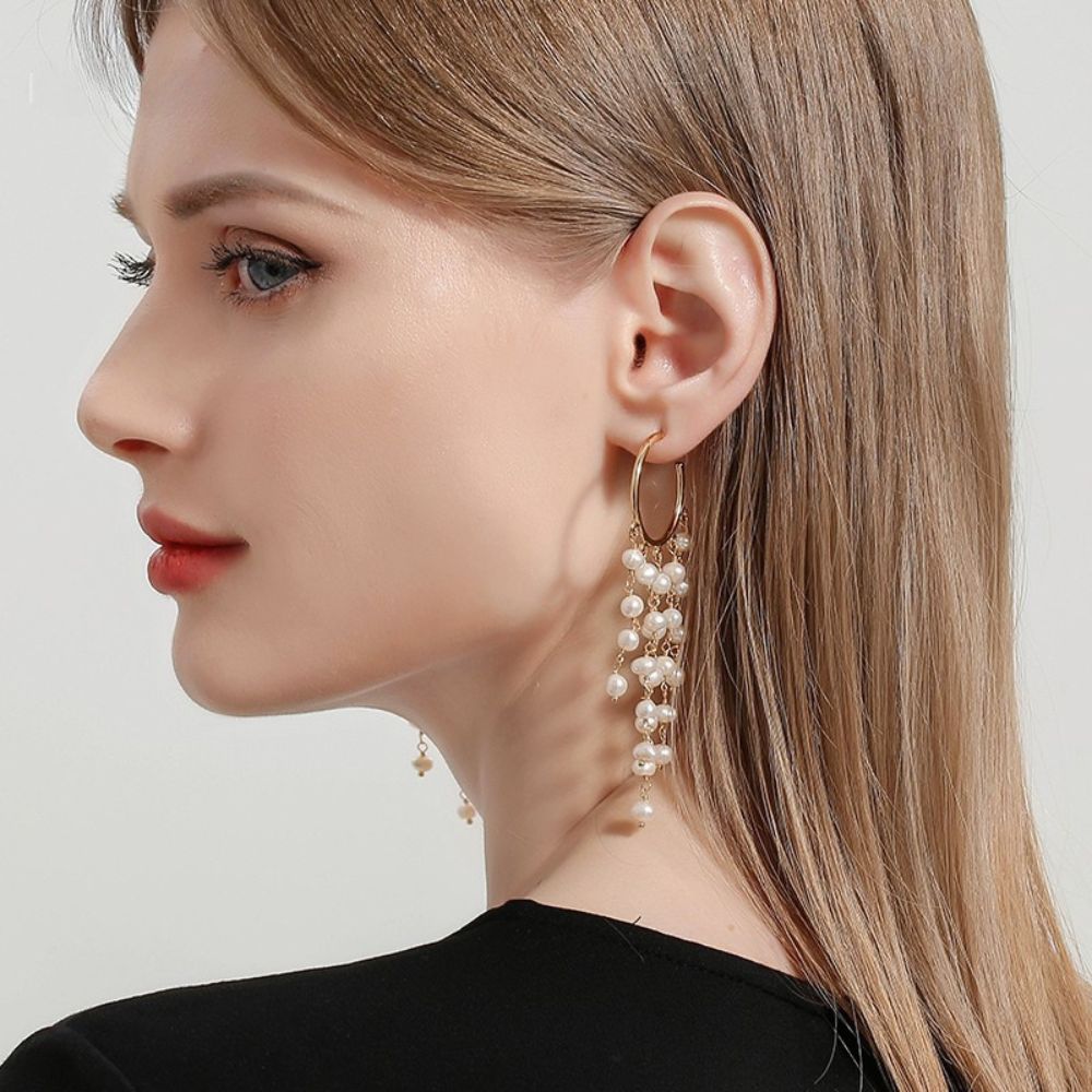 Pearl Cascade Hoop Earrings