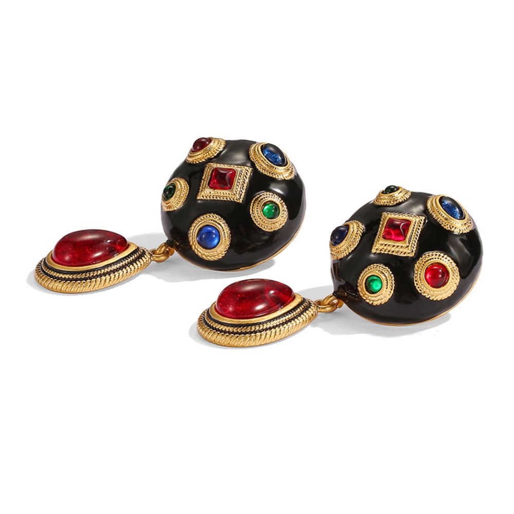 Vintage Gem Dome Drop Earrings