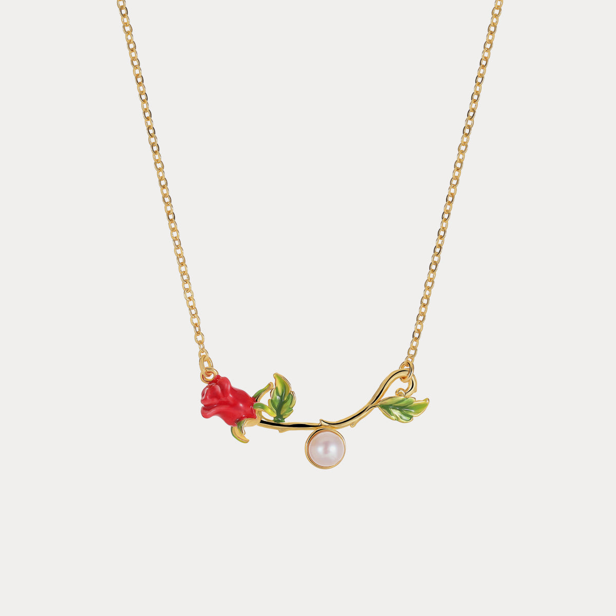 Gold Plated Red Rose Necklace Gold Bohemian Floral Red Rosa