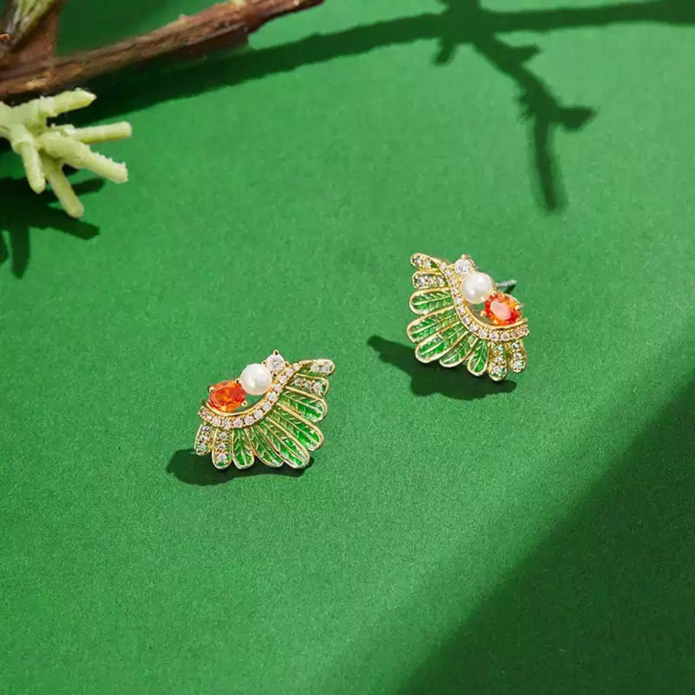 Emerald Feather Earrings