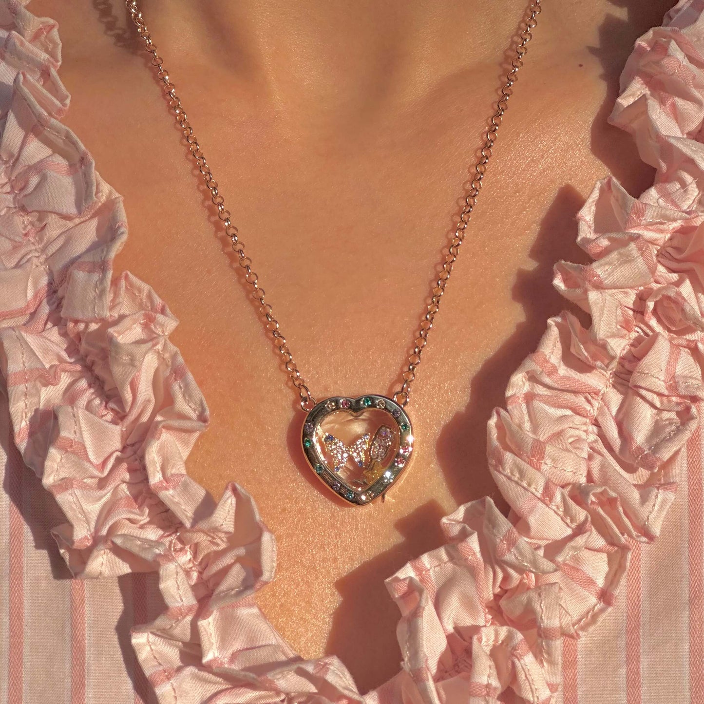 Personalized Dazzling Heart Charm Box Necklace