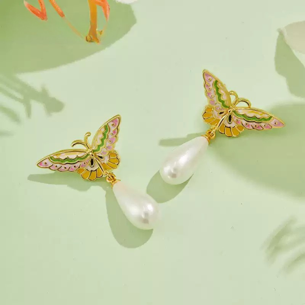Butterfly Pearl Drop Earrings