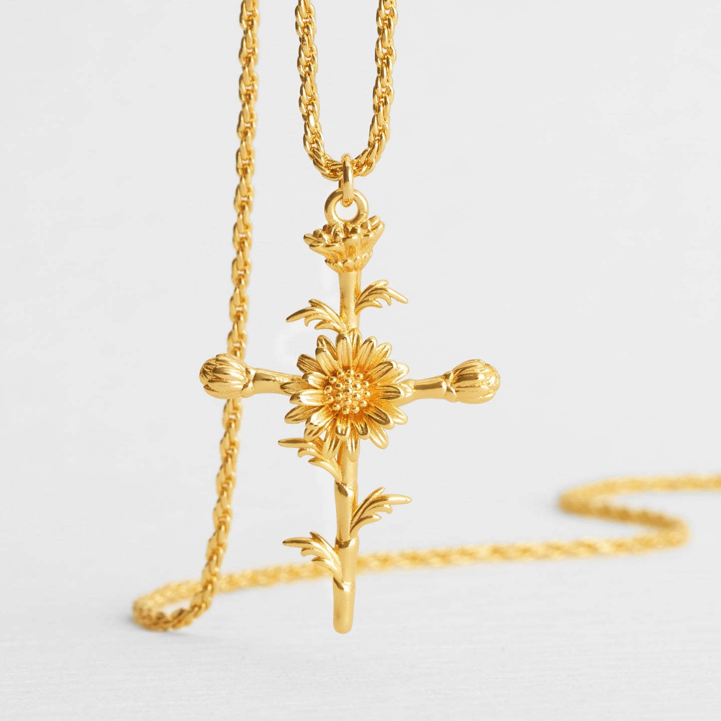 Floral Cross April Daisy Birth Flower Necklace