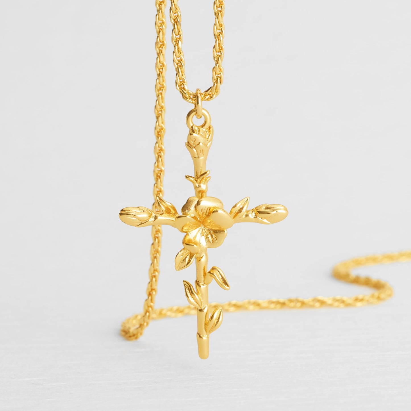 Floral Cross February Violet Birth Flower Necklace