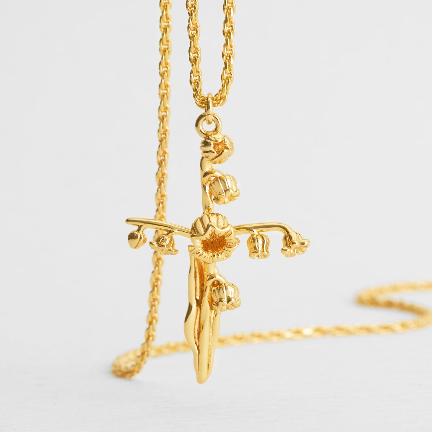 Floral Cross May Lily of the Valley Birth Flower Necklace