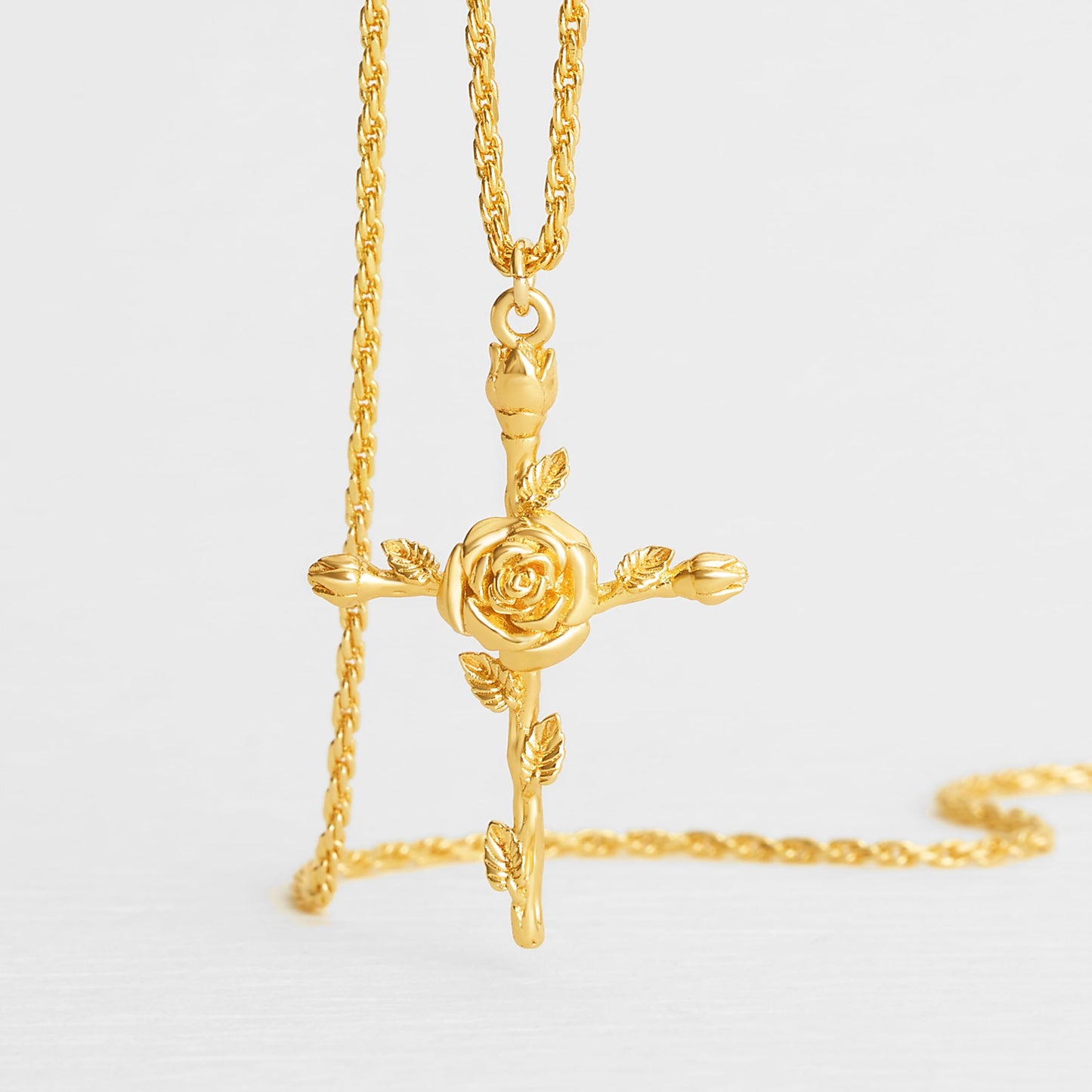 Floral Cross June Rose Birth Flower Necklace