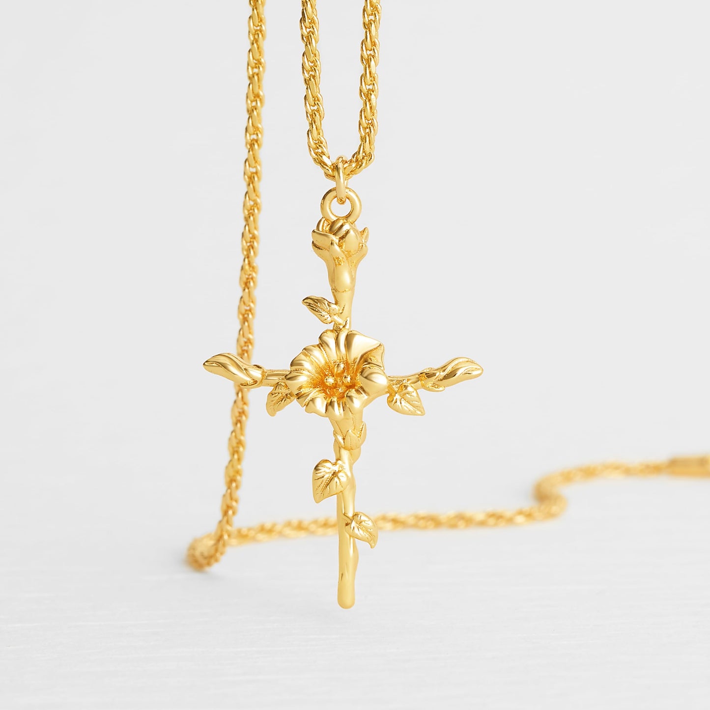 Floral Cross September Morning Glory Birth Flower Necklace