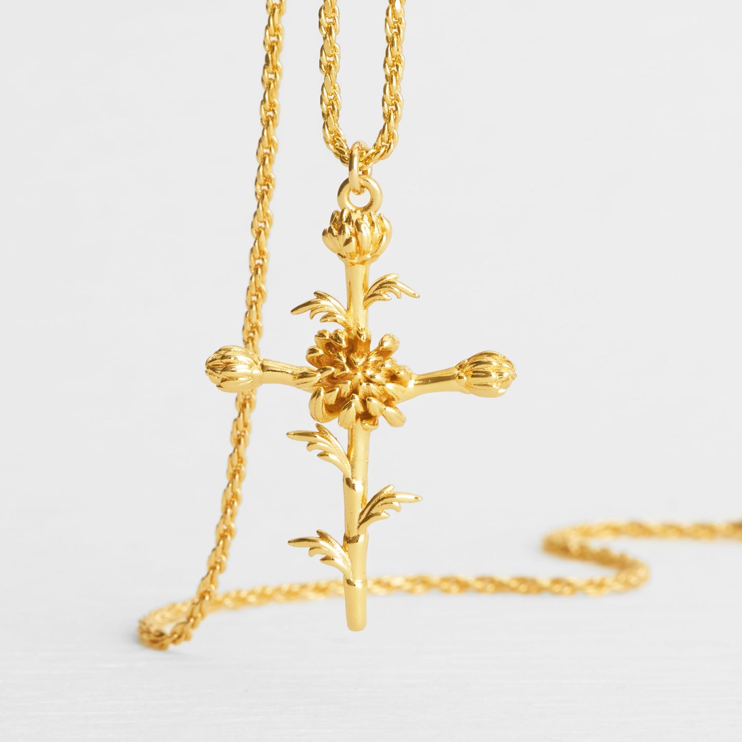 Floral Cross November Chrysanthemum Birth Flower Necklace