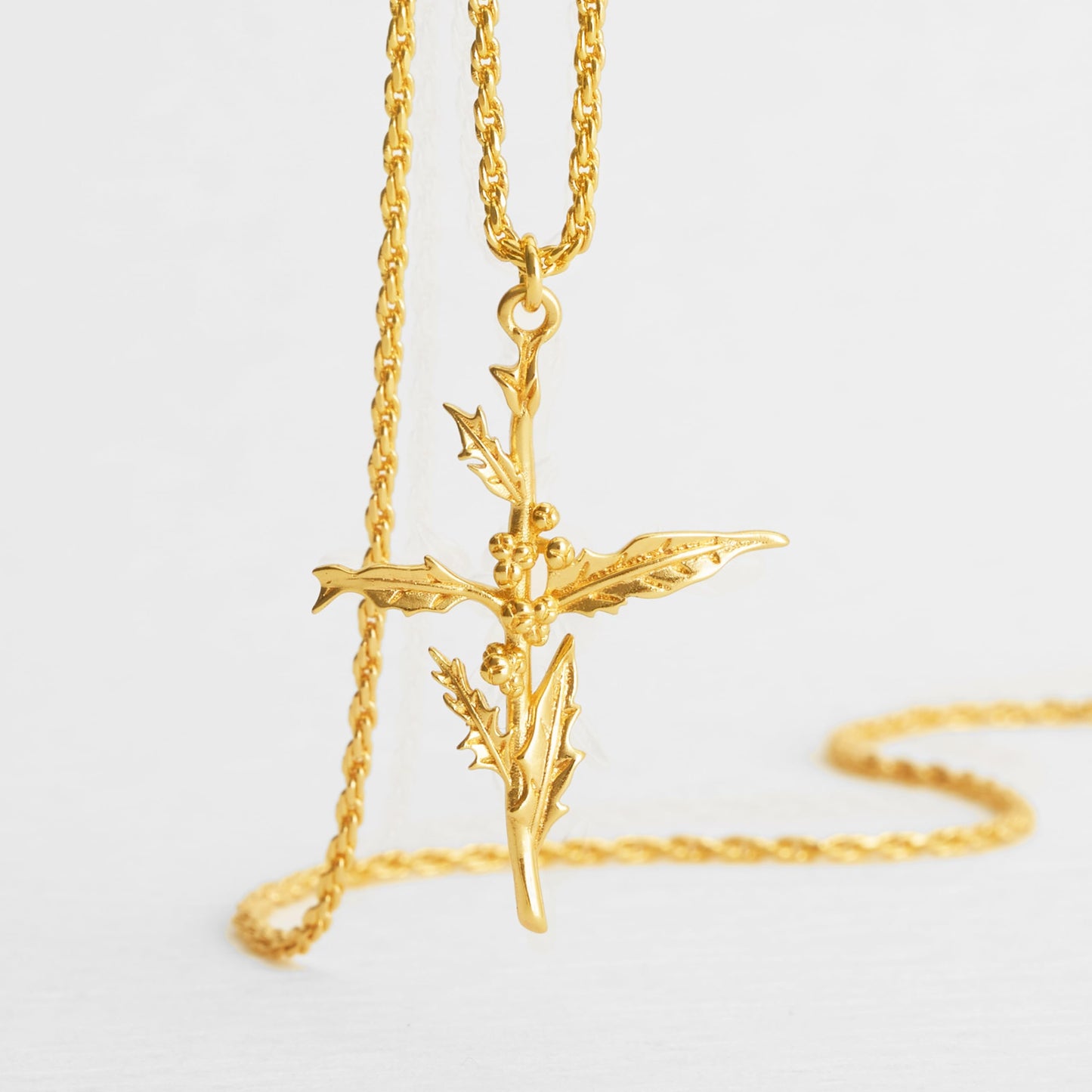 Floral Cross December Holly Birth Flower Necklace