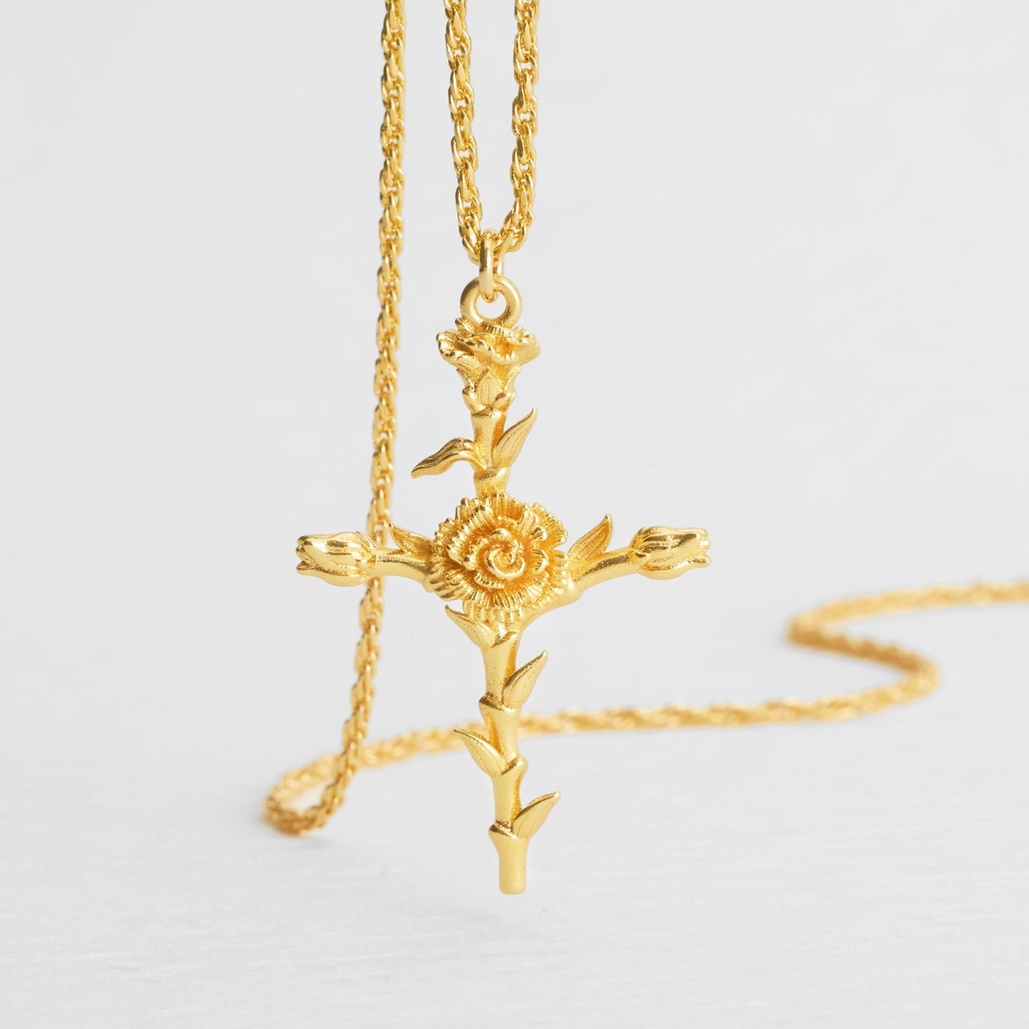 Floral Cross January Carnation Birth Flower Necklace