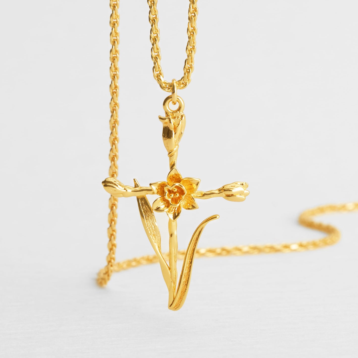 Floral Cross March Daffodil Birth Flower Necklace