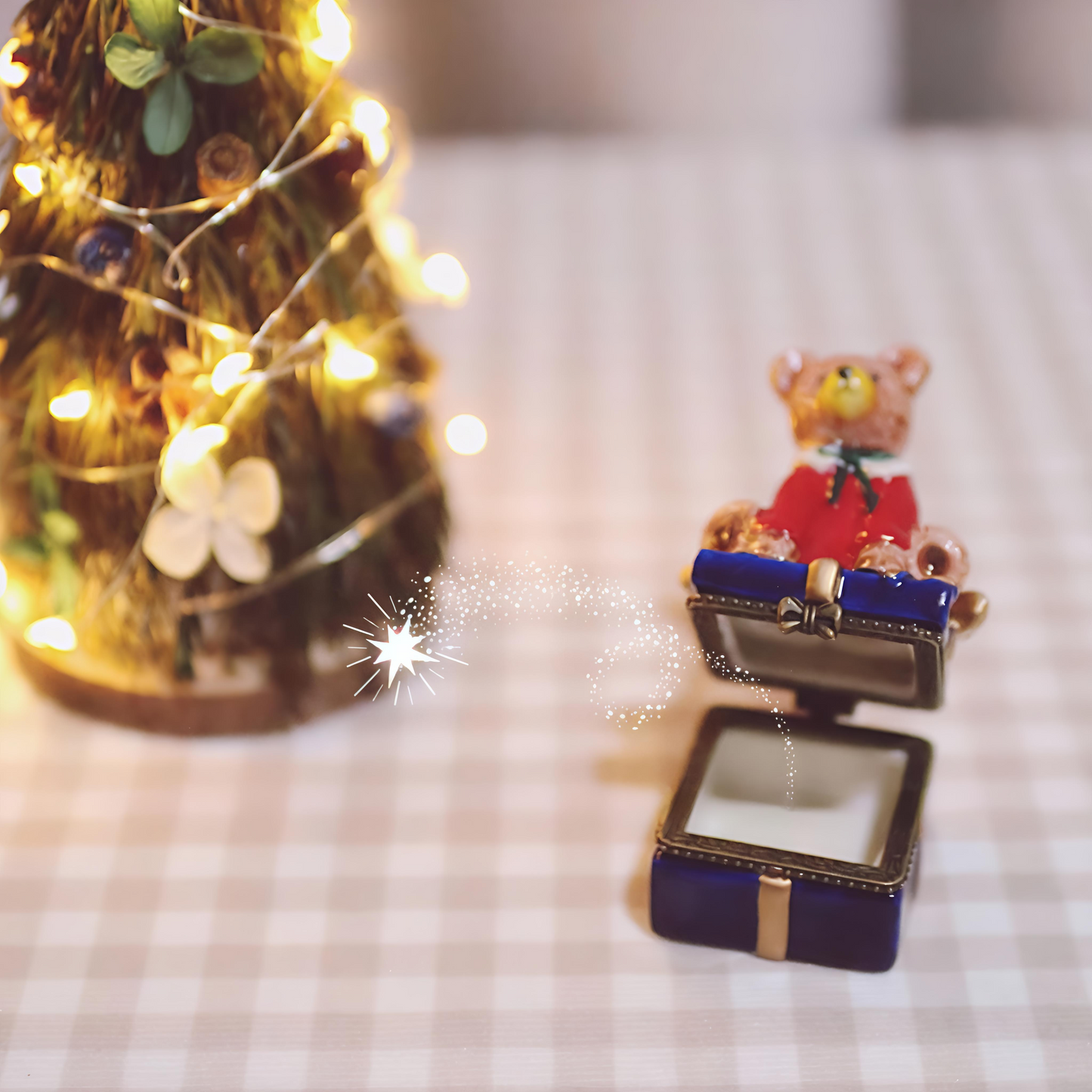 Christmas Bear on Gift Box Trinket Box