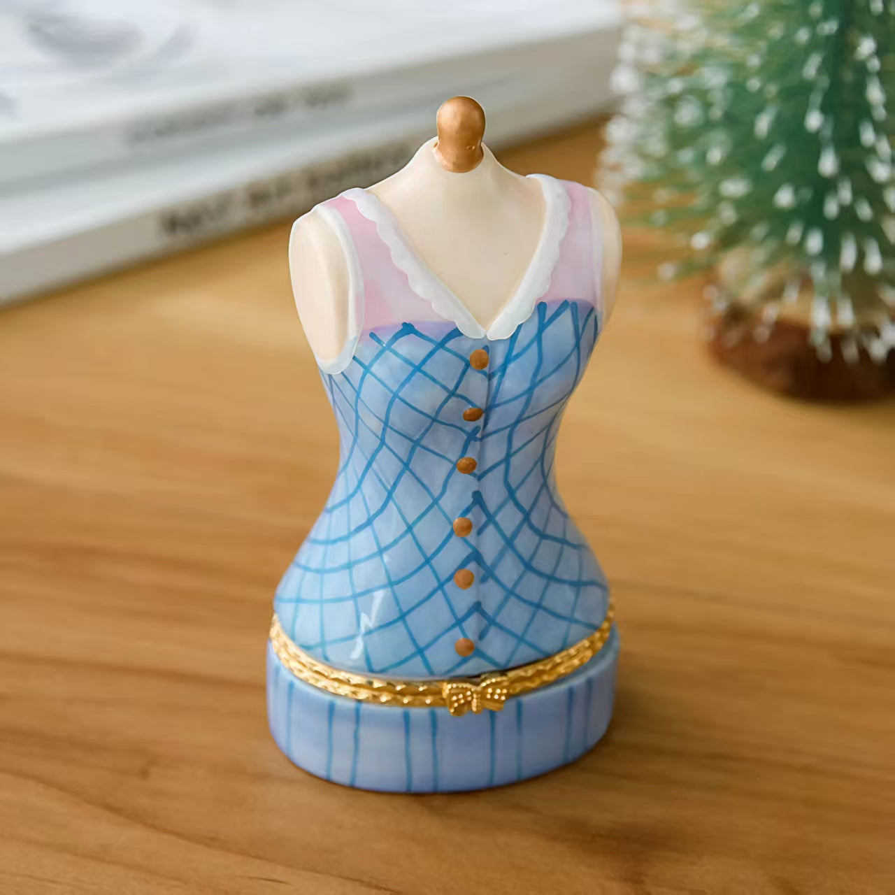 Blue Plaid Mannequin Trinket Box
