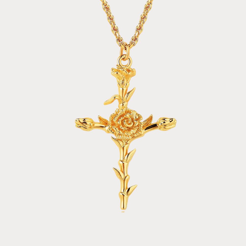 Floral Cross January Carnation Birth Flower Necklace