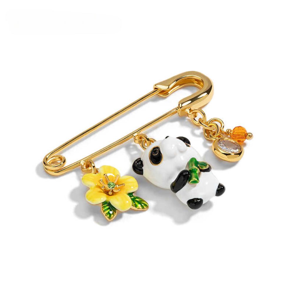 Panda & Frangipani Brooch