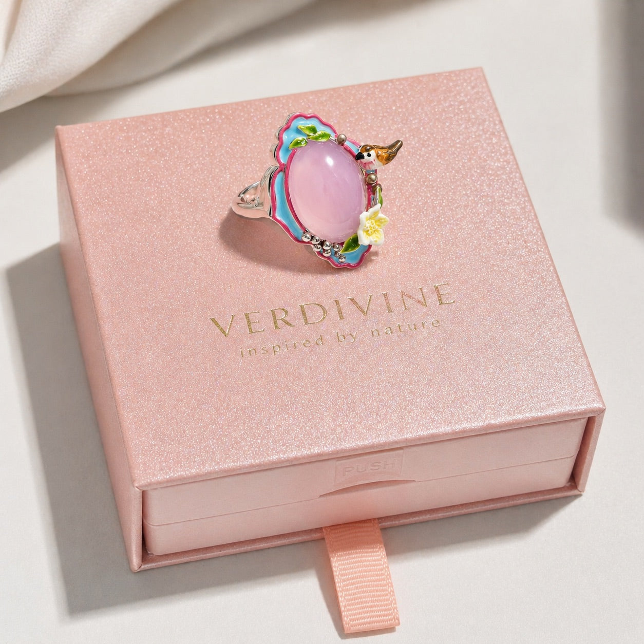 Pink Agate Garden Bird Ring