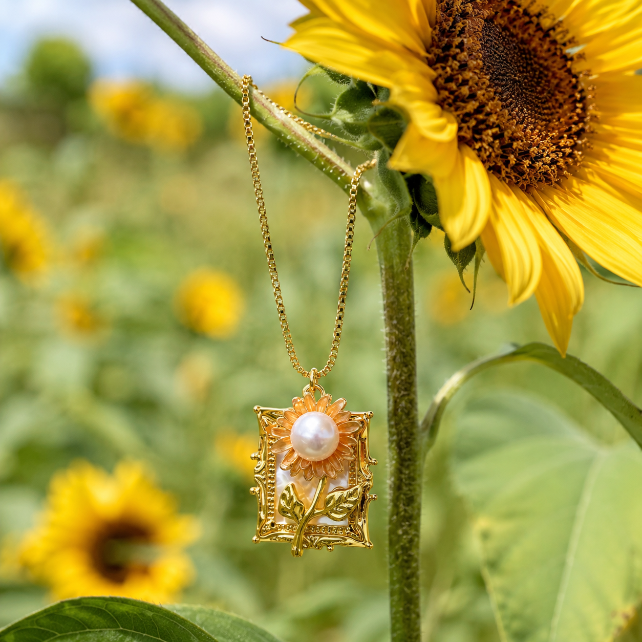 Oil Painting Sunflower Necklace