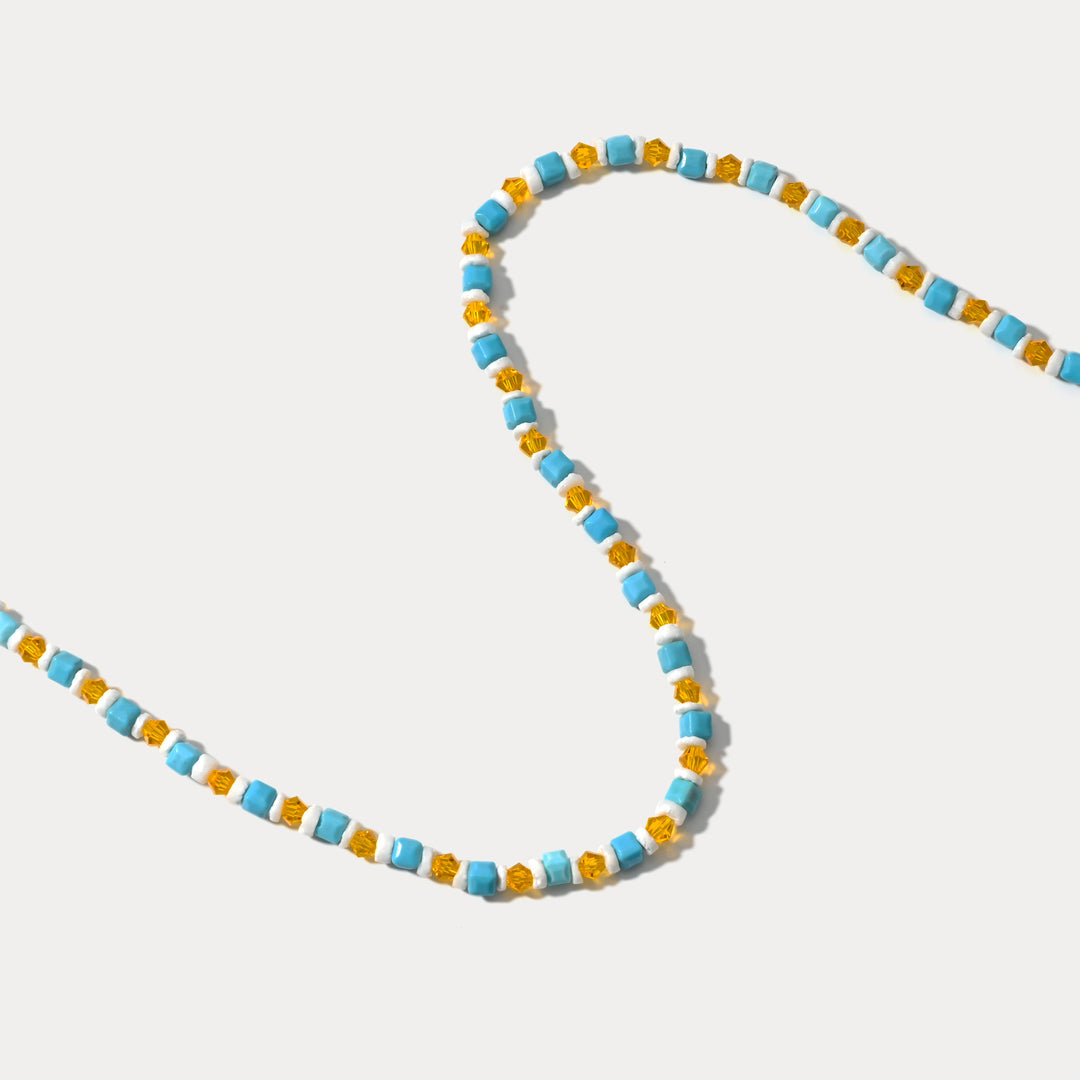 Dainty Citrine Turquoise Bead Necklace
