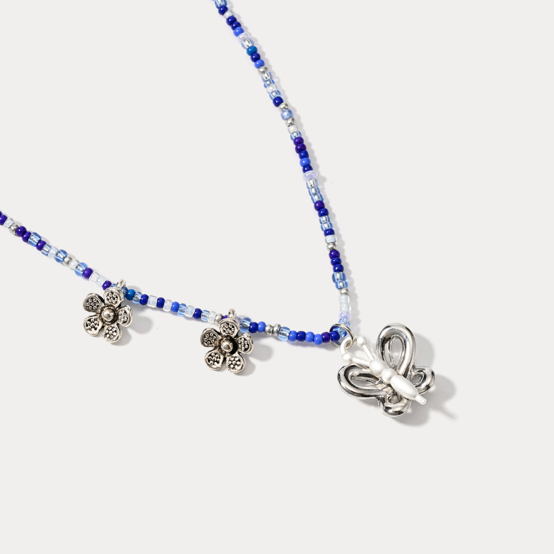 Flower Butterfly Bead Necklace