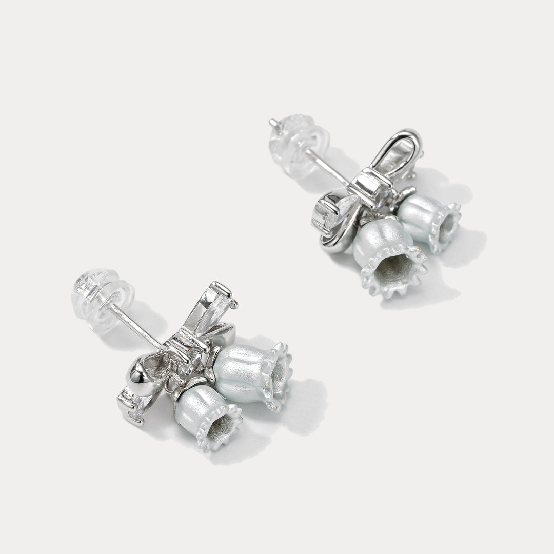 Lily Of The Valley Bow Silver Earrings