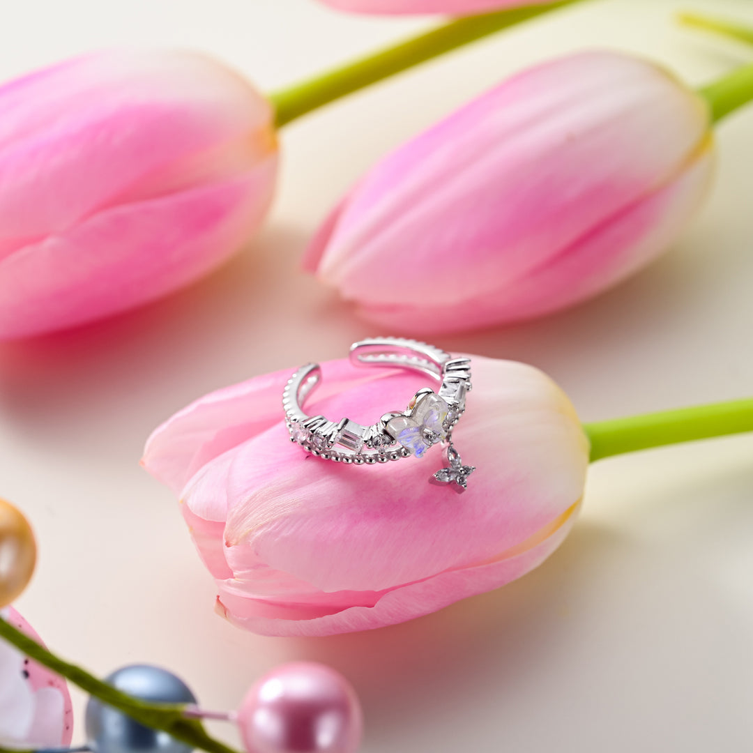 Butterfly Double-Band Silver Ring