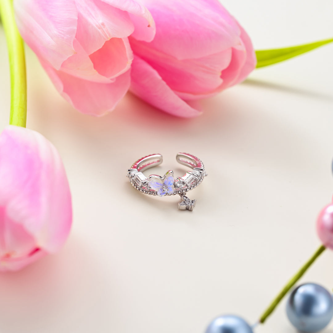 Butterfly Double-Band Silver Ring