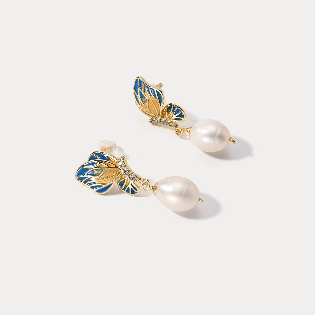 Butterfly Pearl Dangling Earrings