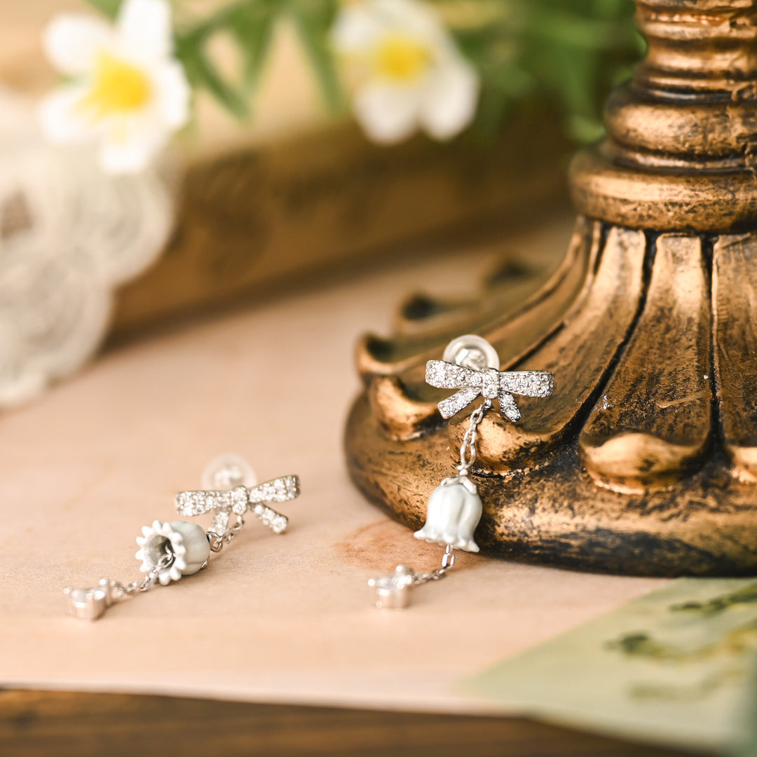 Lily of the Valley Bow Silver Earrings