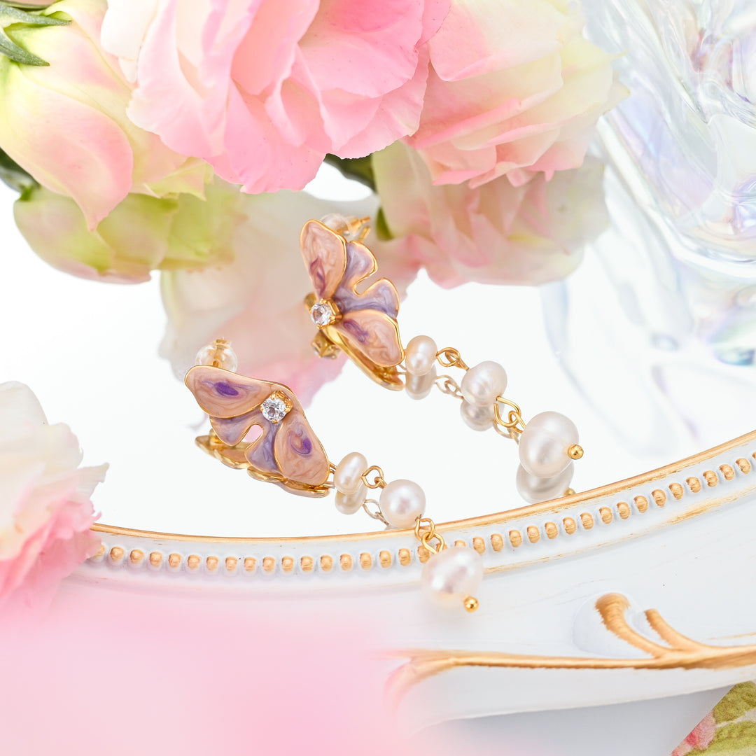 Butterfly Pearl Dangling Earrings