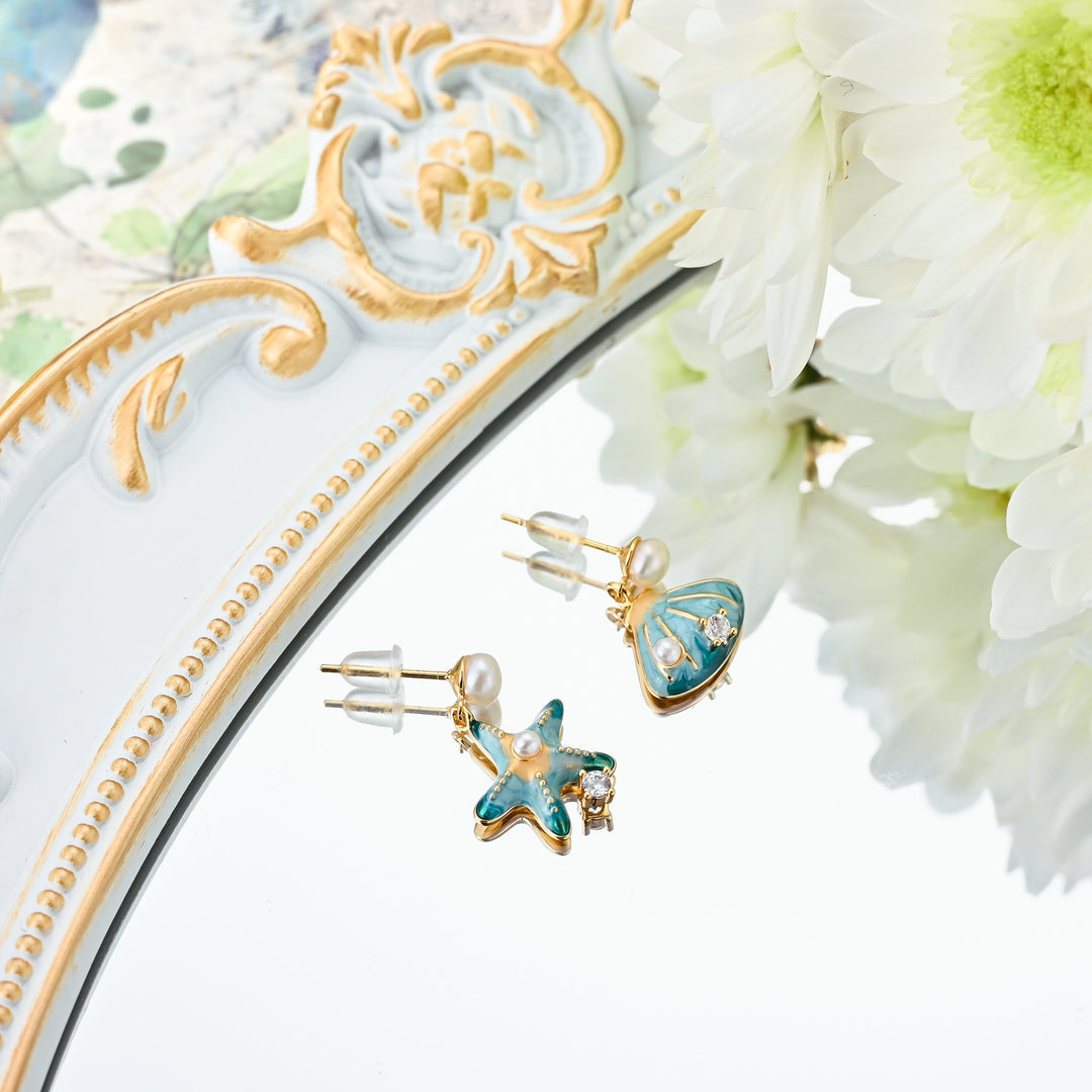 Starfish Shell Pearl Earrings