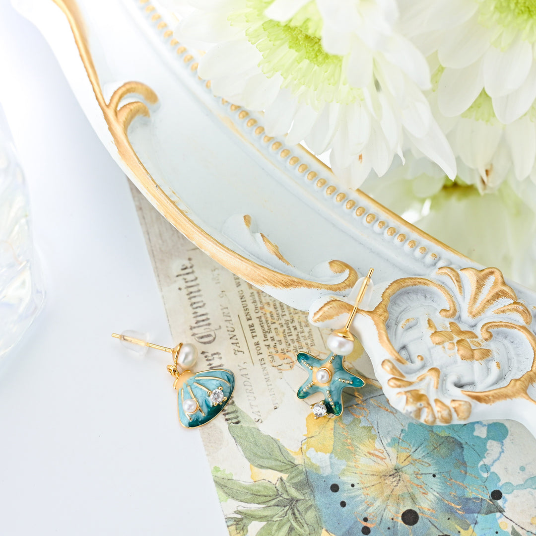 Starfish Shell Pearl Earrings