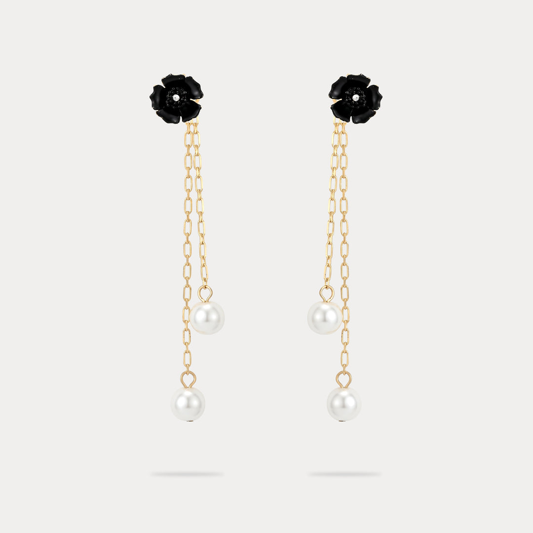 Black Flower Pearl Earrings