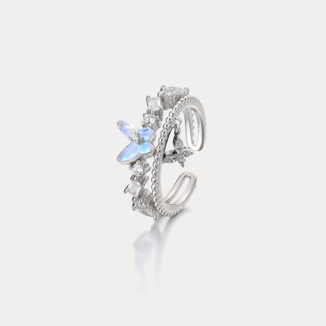 Butterfly Double-Band Silver Ring