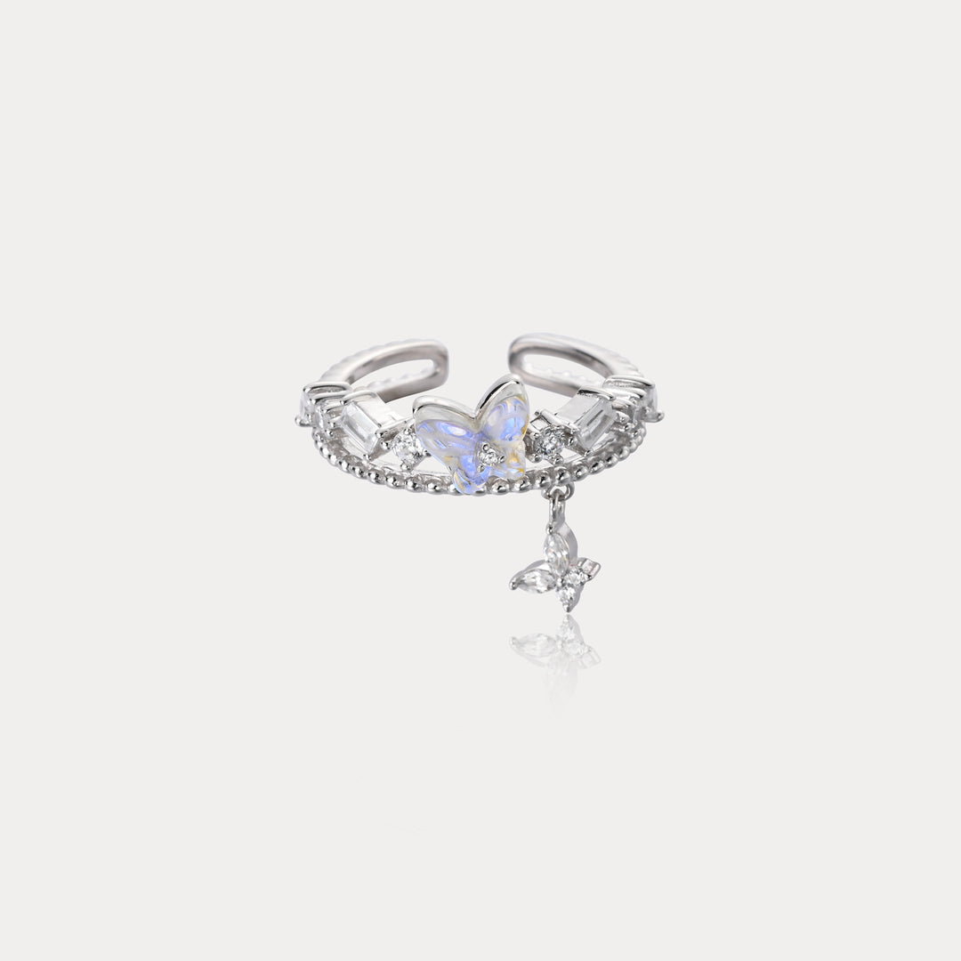 Butterfly Double-Band Silver Ring