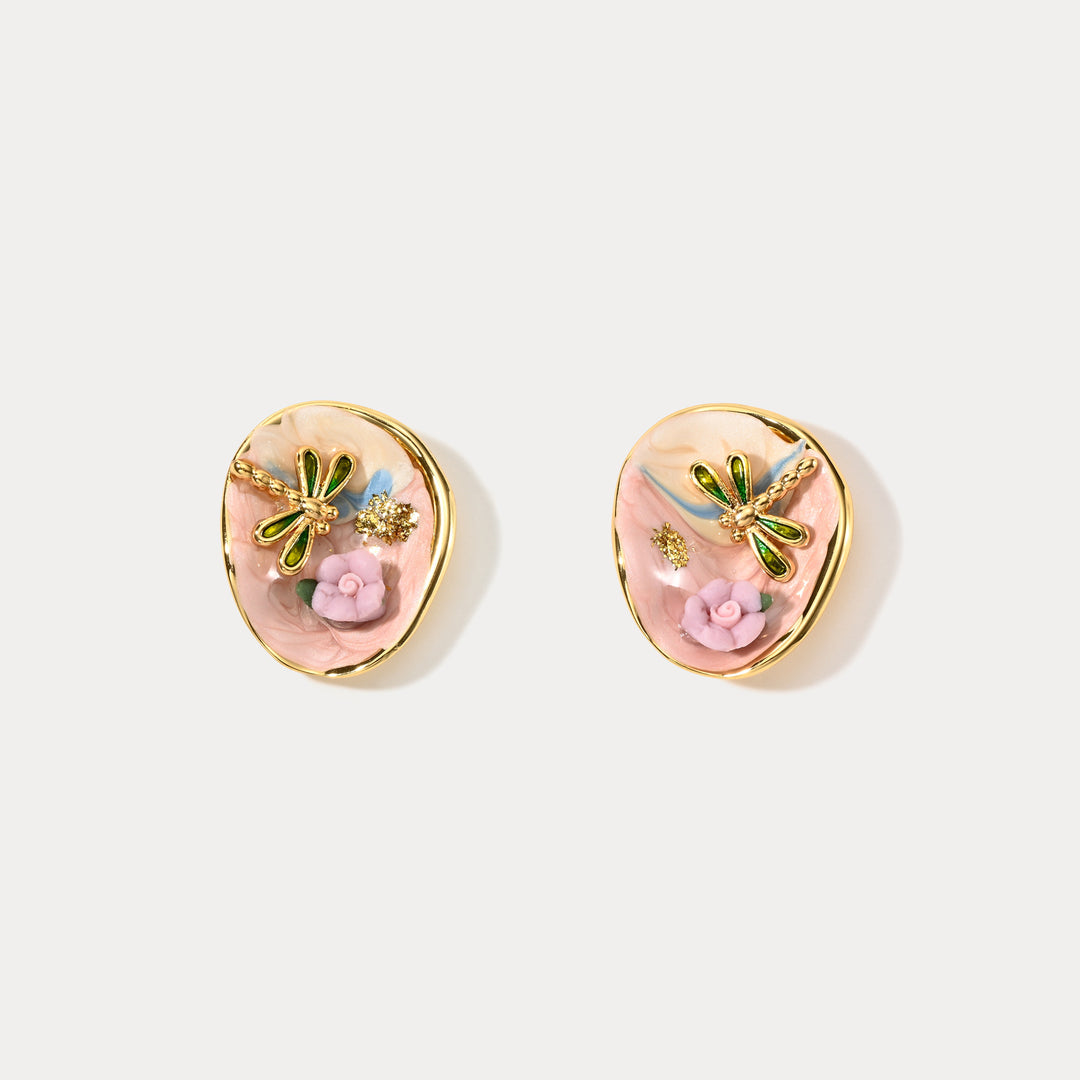 Flower Dragonfly Earrings