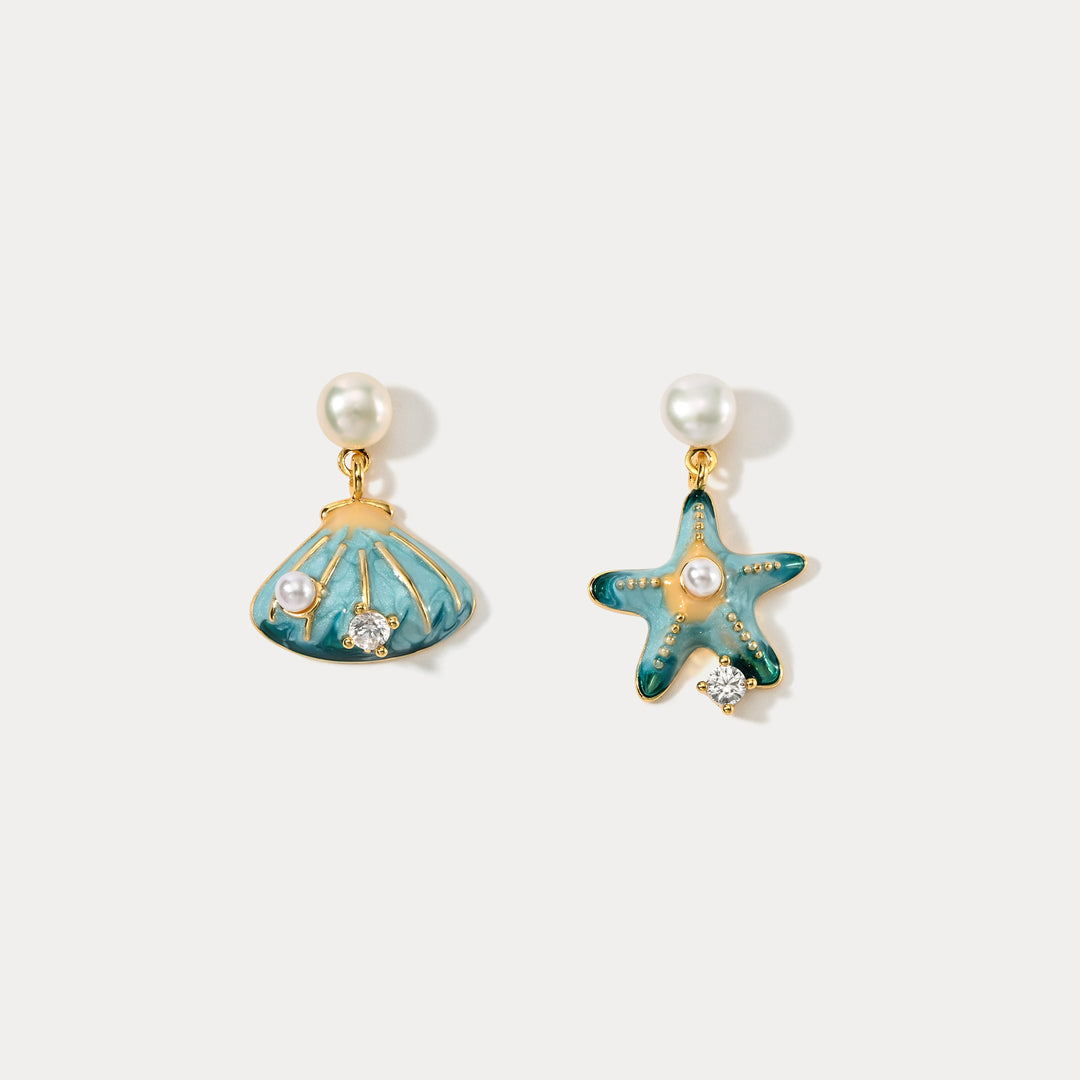 Starfish Shell Pearl Earrings