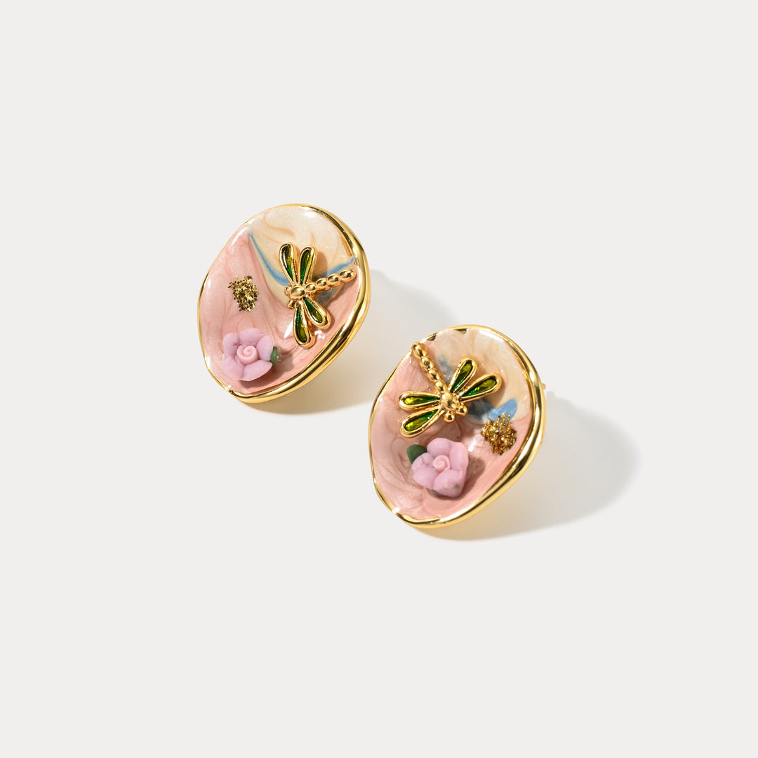 Flower Dragonfly Earrings