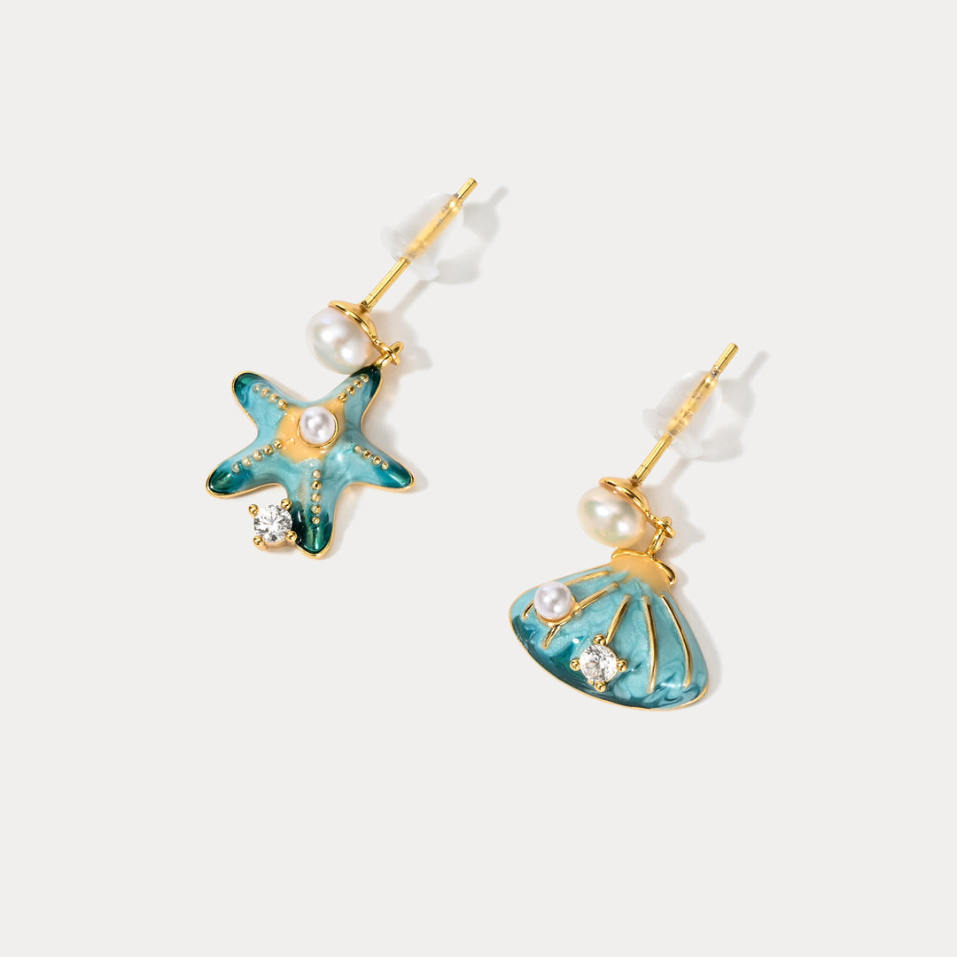 Starfish Shell Pearl Earrings