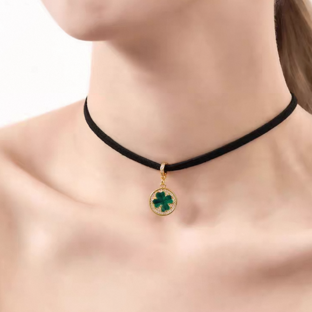 Four-Leaf Clover Coin Pendant Choker