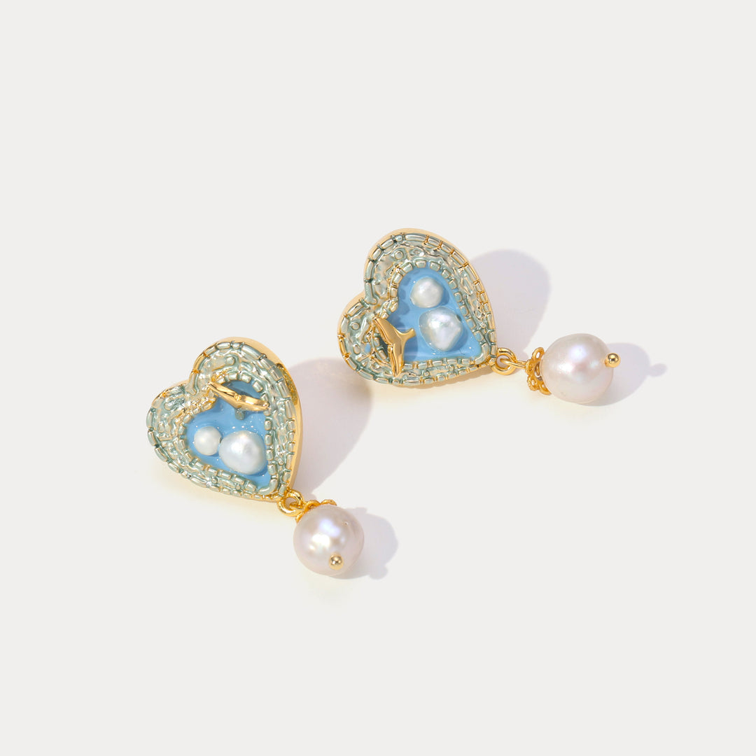 Mermaid Tail Heart Earrings with Pearl