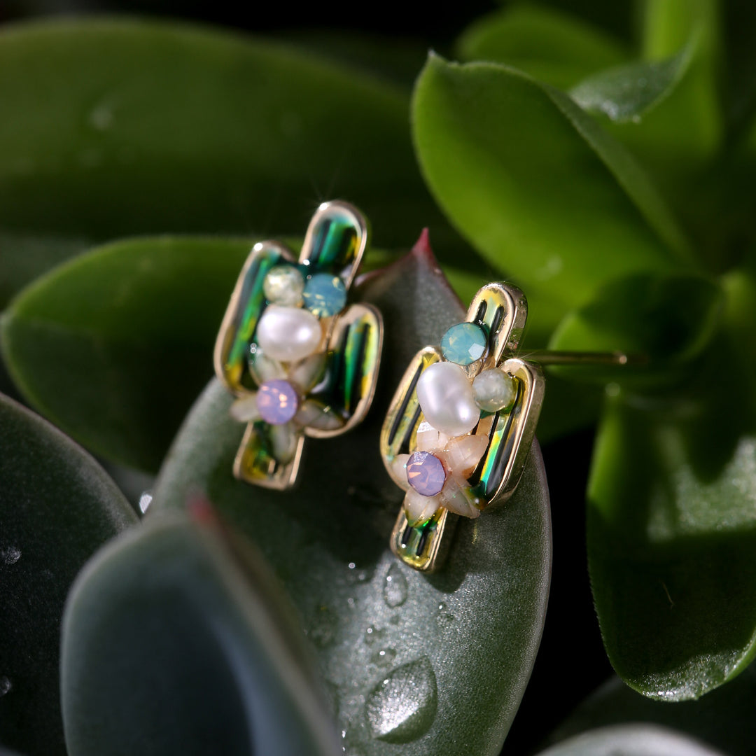Cactus Stud Earrings with Pearl