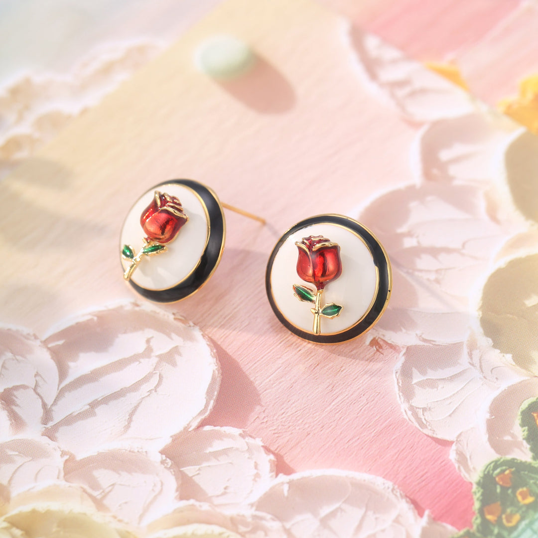 Rose Enamel Earrings
