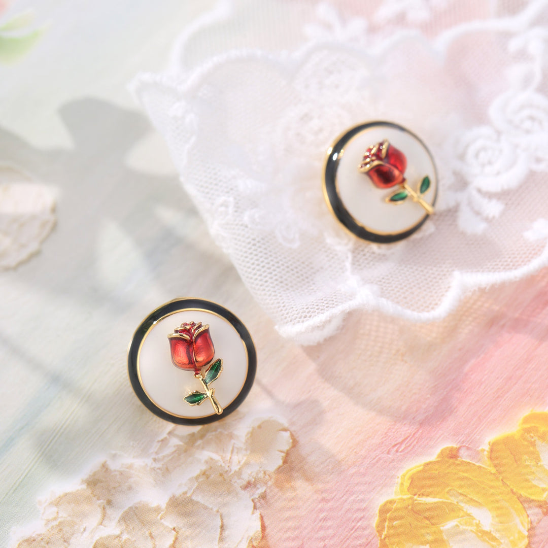 Rose Enamel Earrings
