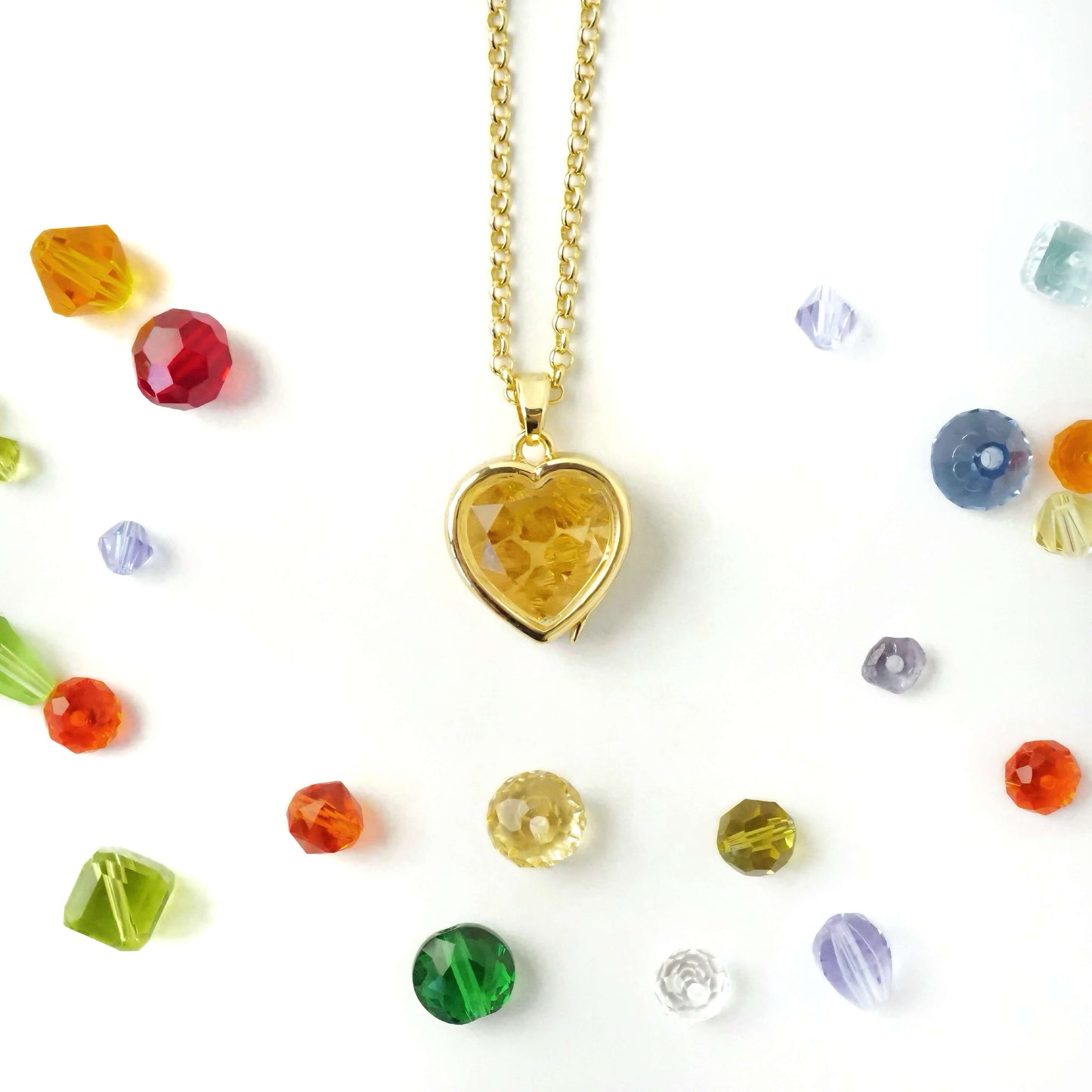 Personalized Crystal Bead Mini Heart Locket Necklace