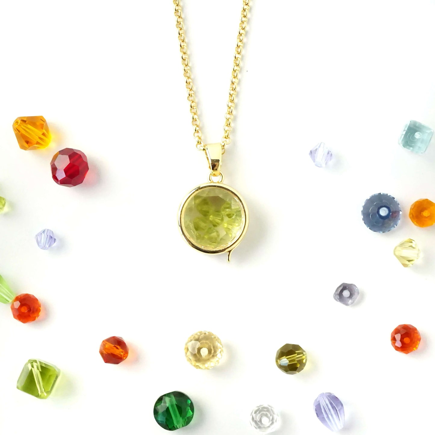 Personalized Crystal Bead Mini Round Locket Necklace